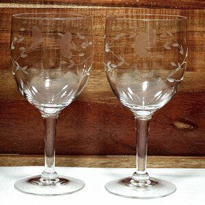 Princess House Heritage Water Glasses 6.5" handblown Etched Crystal romantic (2